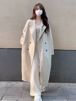 Rudenį, Žiemą Mišiniai Moterų Jaukus Klasikinis Konkurso Karšto Pardavimo Outwear Mados High Street Minkštas Purus Moteris Ilgai Korėjos Stiliaus Paltas
