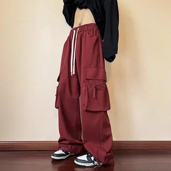 Juoda Krovinių Kelnės Vyrams Mados Kišenėje Atsitiktinis Kelnės Vyrams Korėjos Stiliaus Streetwear Hip-Hop Prarasti Tiesiai Pants Mens Kelnės