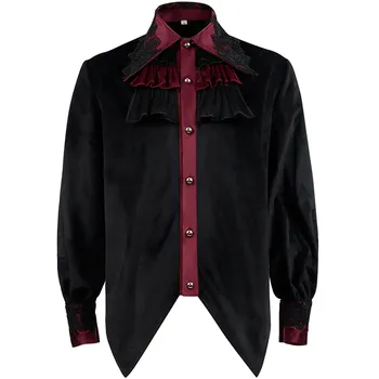 2023 Naujas Europos Plisuotos Retro Gotikos Marškinėliai Vyrams Viduramžių Kostiumų Steampunk Viktorijos Ilgomis Rankovėmis Viršuje, Helovyno Cosplay Kostiumas