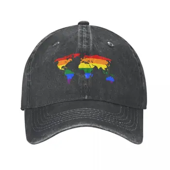 LGBT GLBT Gėjų Vaivorykštės Pasaulio Žemėlapyje.png kepuraičių Atsitiktinis Nelaimę Džinsinio Saulės Kepurė Vyrams, Moterims, Lauko Vasaros Skrybėlės Bžūp