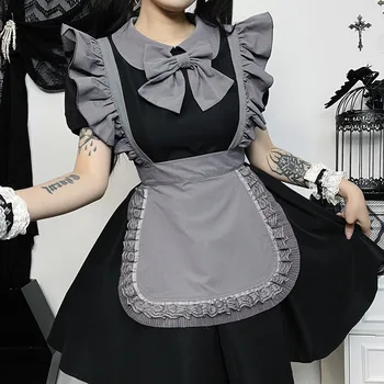 Lolita Stiliaus Juoda Suknelė Kambarinės Kostiumas Helovinas Mielas Apranga Moterims Dviejų dalių Komplektas Linijos, Trumpos Suknelės
