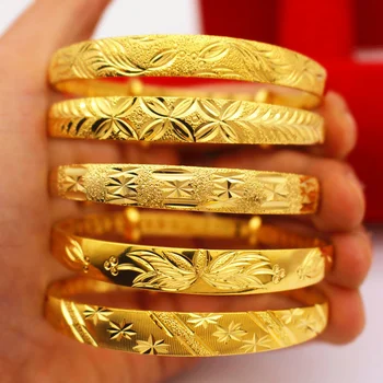 Afrikoje Etiopijos ir Vietnamo Smėlio Aukso Žalvario, Aukso spalvos Push Pull Apyrankę Viduryje Dubajus Nuotaka Dirbtiniais Gold Fashion Jewelry Moterims