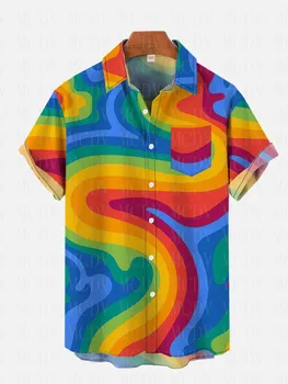 Rainbow Art Kūrybinės Vaivorykštė Juostele Spausdinti Kišenėje Trumpas Rankovės Marškinėliai Havajų Marškinėliai