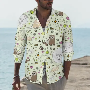 Šeškai Stilingas Atsitiktinis Shirt Mens Gyvūnų Marškiniai Rudens Mados Palaidinukės Ilgomis Rankovėmis Modelis Negabaritinių Drabužiai