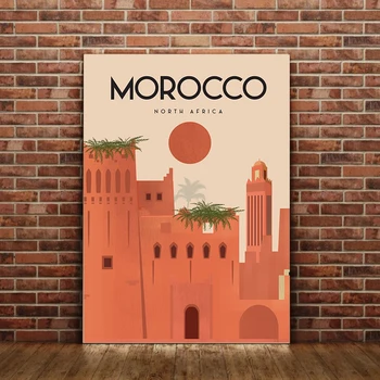 Marokas Kelionės Plakatas, Šiaurės Afrikos Kraštovaizdžio Drobė, Tapyba, Šiaurės Šalių Sienos Menas Spausdinti Nuotrauką, Už Kambarį Namų Dekoro