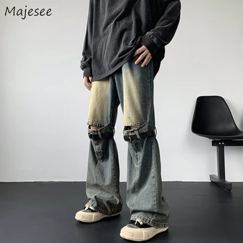 S-3XL Vintage Džinsai Vyrams Dizaineris Skylę Streetwear Nuplauti Aukšto Juosmens Amerikos Spliced Y2k Džinsinio audinio Drabužius Taktinės Kelnės Mados