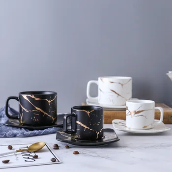 Marmuro kavos puodelio, Japonijos juodos ir baltos spalvos puodelis ir lėkštelė langelį. Stiklo kavos puodelį, kavos rinkinys aukso kavos puodelio, puodelis