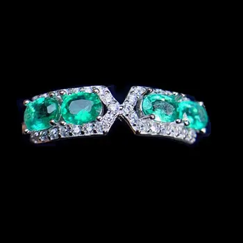 Gamtos nekilnojamojo žalia smaragdo žiedu Prabangos stiliaus Nemokamas pristatymas 3*4mm 0.25 ct*4pcs brangakmenio 925 sterlingas sidabro Fine jewelry J238200