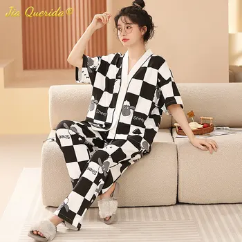 SUKAE Plius Dydis M-5XL Moters Pajama Japonų Kimono Sleepwear Laisvalaikio Cardigan naktiniai drabužiai Šortai Rankovėmis Homsuits 2 vnt Pjs