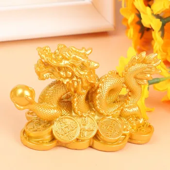 Kinijos Auspiciou Pasisekė Aukso Turto Dragon statuette Dervos skulptūra Feng Shui Namų Apdailos Miegamasis office 