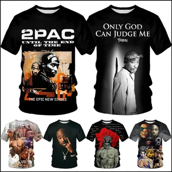 Hip-Hop Mados Klasika Rap Tupac 2pac T Shirts 3D Atspausdintas T-shirt Unisex Atsitiktinis Apvalios Kaklo Trumpas Rankovėmis Populiarus Dainininkas Viršūnės