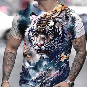 Gyvūnų T-Shirt Vyrams 3d Tigras Spausdinti Mados VYRIŠKI Gatvės Dizaineris Trumpas Rankovėmis Harajuku Palaidinukė Prarasti Negabaritinių T Shirts