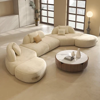 2023 naujas lenktas audinys sofa-lova, didelė svetainė plokščios formos modulis žąsų minkštas akmuo sofa