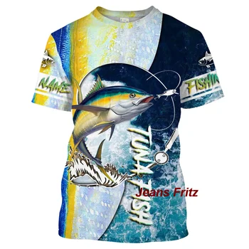 Harajuku O-kaklo Užsakymą Tops3D Tunų Žvejybos Spausdinti vyriški T-Shirt Žuvų Mėlyna Vasaros Stilius Atsitiktinis Unisex Plius Dydžio Marškinius Lauko