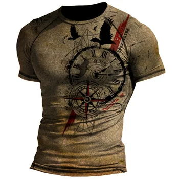 Vasaros T-shirt Vyrai 3D Kompasas Spausdinti trumpomis Rankovėmis Viršūnes Navigacijos Grafinis 2023 Vintage Marškinėliai Negabaritinių Marškinėliai Vyrams, Drabužiai