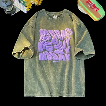 Batikos Amerikos Moterų marškinėliai Plovimo Putų Spausdinti Unisex Trumpas rankovėmis Viršūnes Hip-Hop Y2K Moterų Summer Tee Marškinėliai