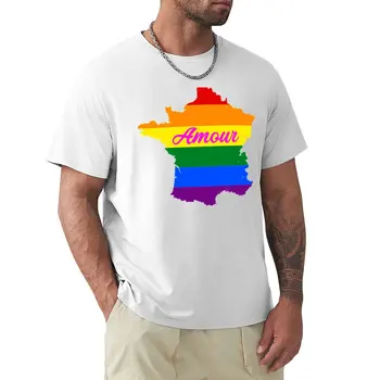 Prancūzijos Gėjų Marškinėliai - Prancūzija Amour LGBT Vaivorykštės Vėliava Marškinėliai T-Shirt Palaidinė berniukams t shirts Anime T-Shirt vyrai