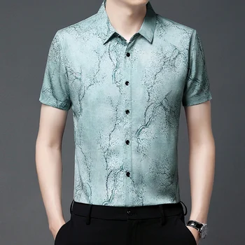Kinų Stiliaus Marškinėliai Vyrams trumpomis Rankovėmis 3D Spausdinimo Mados Atsitiktinis Vasarą Kokybės Minkštas Patogus Šilkiniai Prabanga Camisas De Hombre