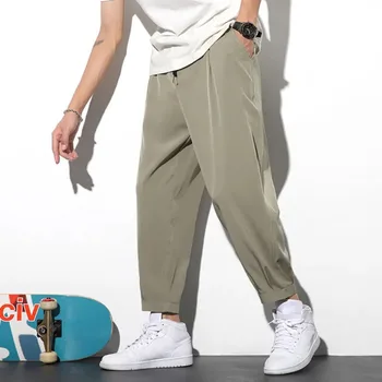 Ruožas ledo šilko vyrai-ilgas Kelnes vientisos Spalvos Atsitiktinis Kelnės Vyrų Prarasti Mados Skateboard Kelnes Kvėpuojantis Streetwear