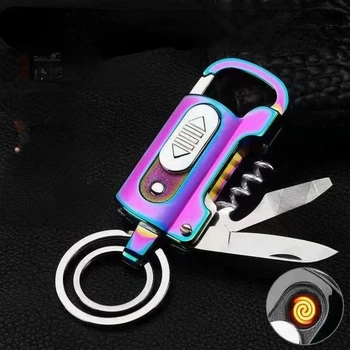 Nešiojamų Daugiafunkcinis Vėjo Lengvesni, USB Elektroninis Žiebtuvėlis, Butelio Atidarytuvas, peiliukas, Nagų Failą