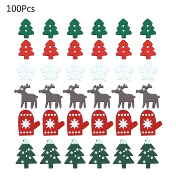 100vnt Asorti Kalėdų Medinės Sagos Medžio Snaigės Pirštinės Elnių 2 Skyles Siuvimo Mygtuką 