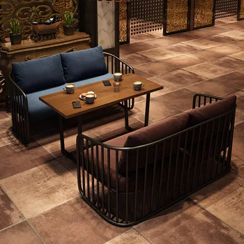 O106Booth sofa retro pramonės stilius Kavinė baras Geležies meno pieno arbata parduotuvė grilis, Vakarų restoranas, stalas ir kėdė combina